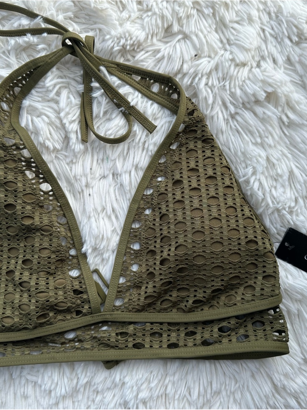 Carmen Marc Valvo Olive Green Crochet Triangle Bikini Top